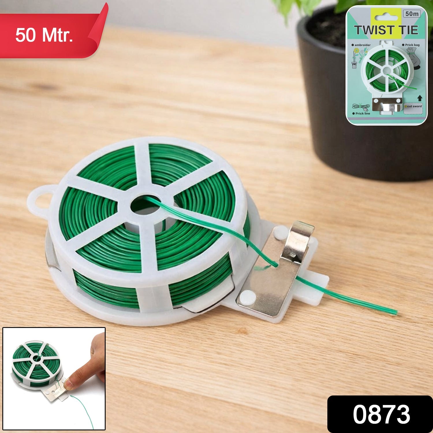Reusable Green Twist Tie Roll (50 Meter Length)