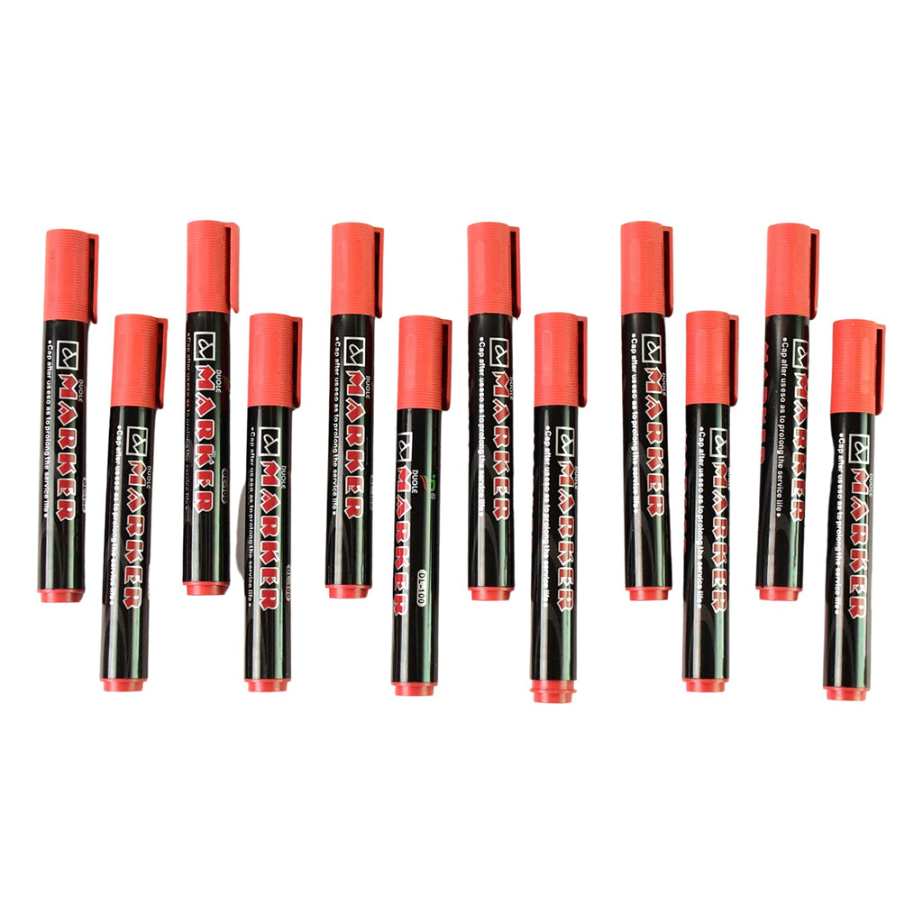 Premium Permanent Red Marker Pen Set (12 Pcs Set)