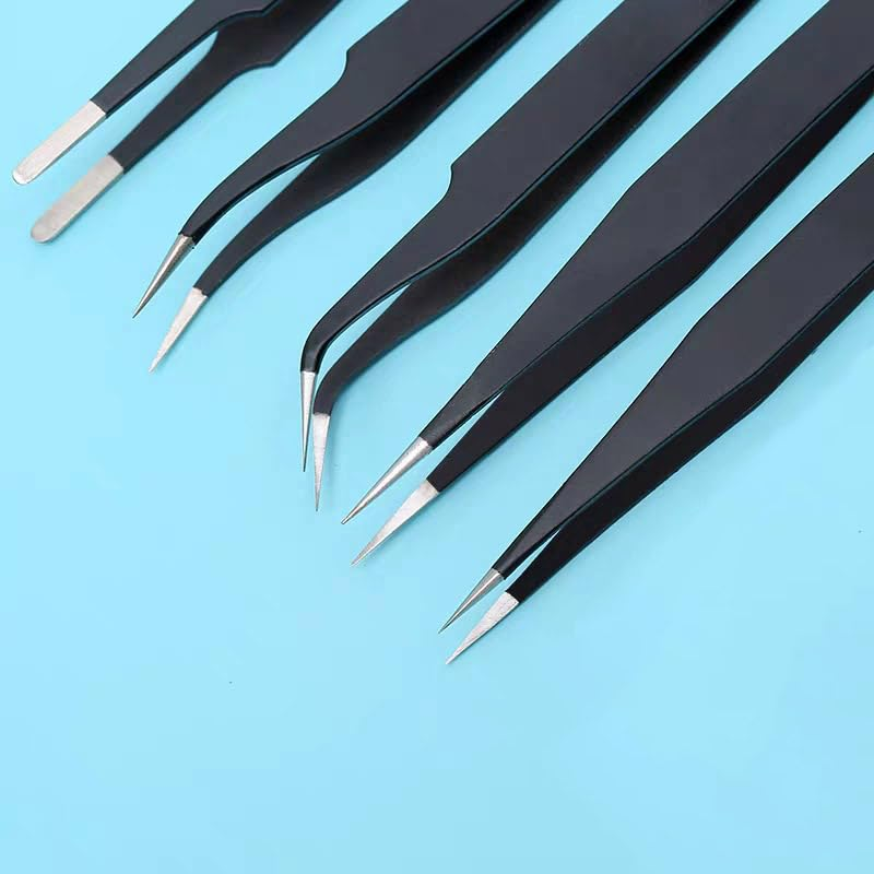 LiuLon 5in1 Anti-Static Stainless Steel Tweezer Set