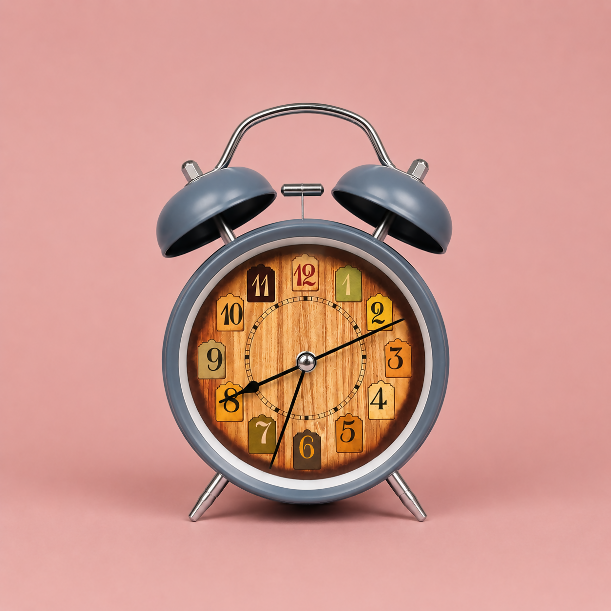 Vintage Twin Bell Alarm Clock with Wooden Dial for Table Decor (Random Color 1 PC)