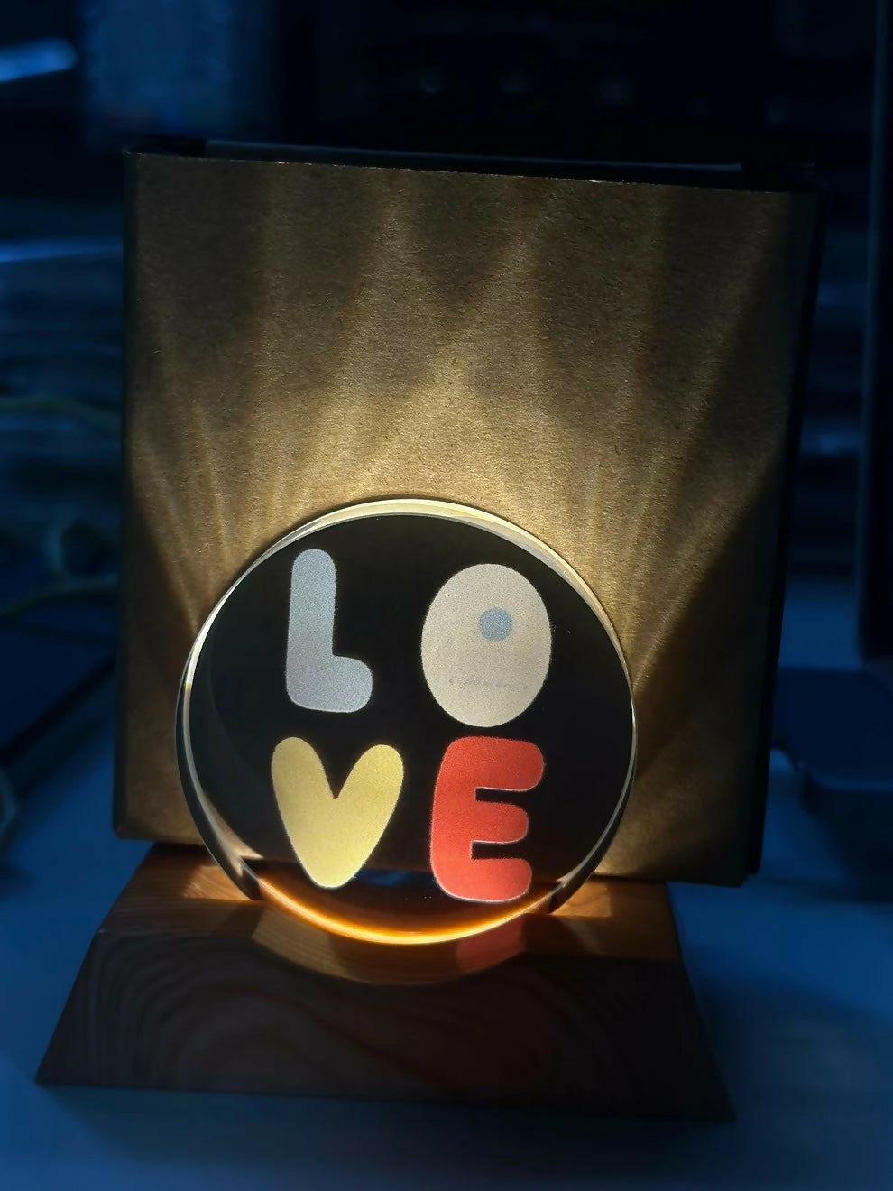 LOVE LED Acrylic Lamp with Wooden Base Decorative Night Light