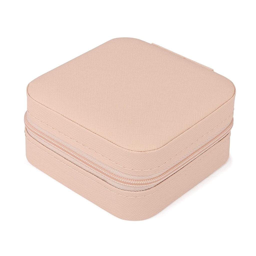 Mini PU Leather Travel Jewelry Organizer Box with Zipper Closure