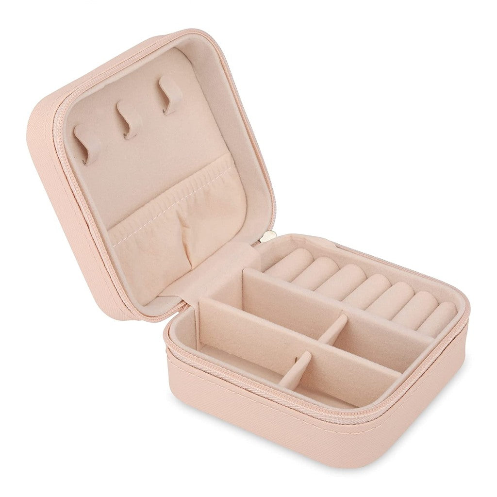 Mini PU Leather Travel Jewelry Organizer Box with Zipper Closure