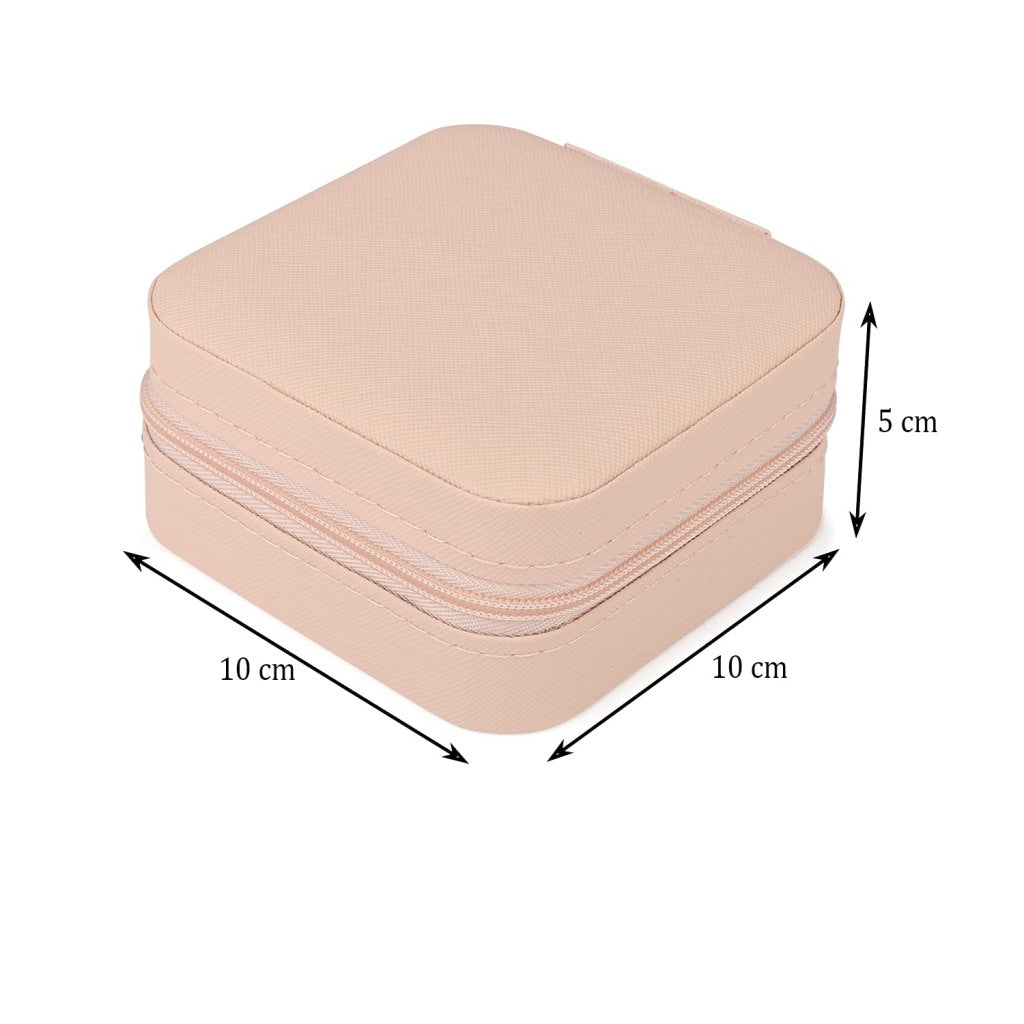 Mini PU Leather Travel Jewelry Organizer Box with Zipper Closure