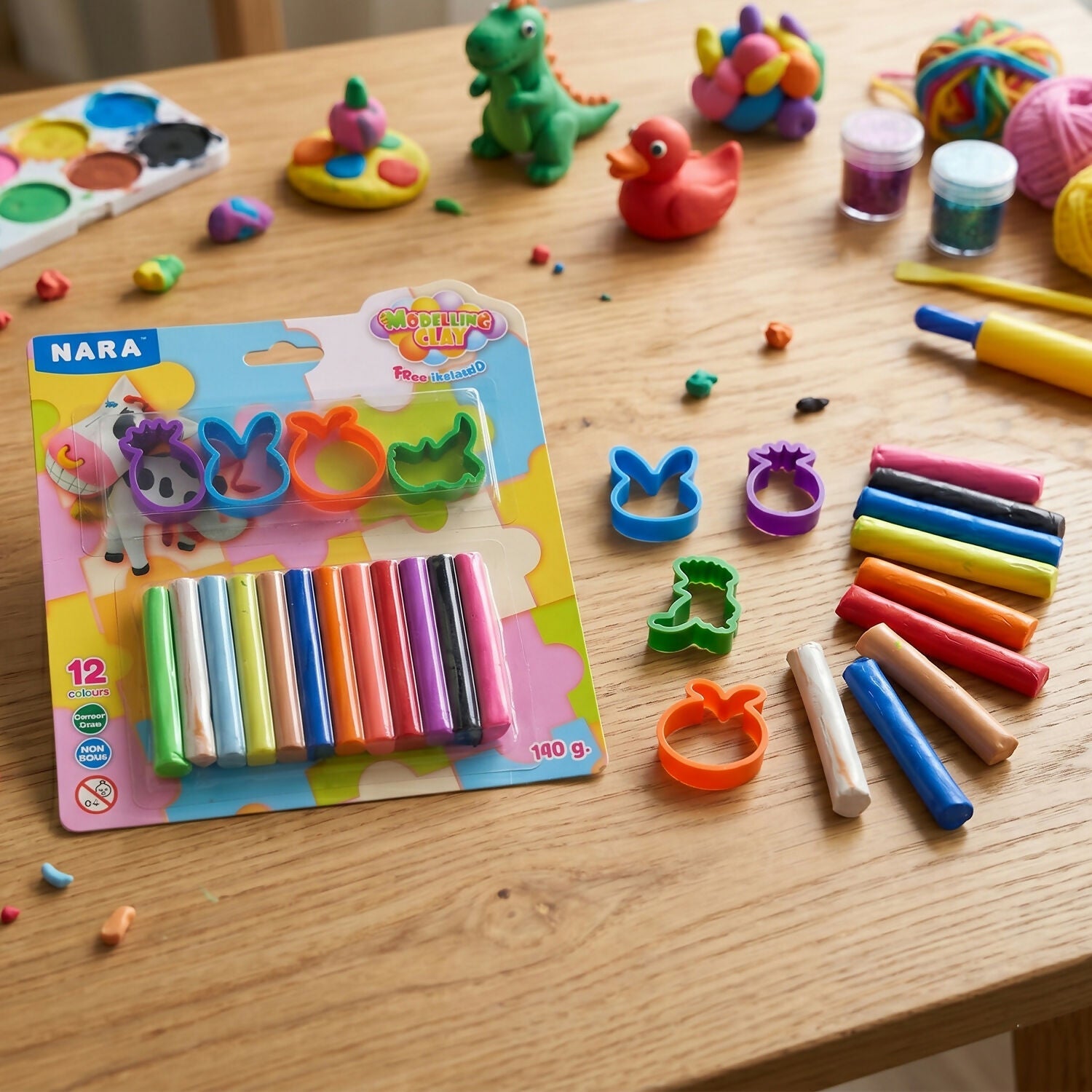 Kids Modelling Clay Set with 12 Colors & Shape Cutters Creative Learning Activity Toy Kit