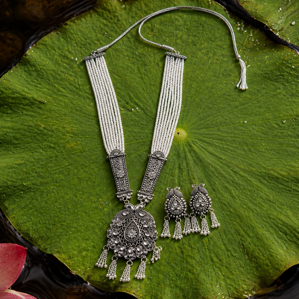 Traditional Pearl Necklace with Designer Pendant Set