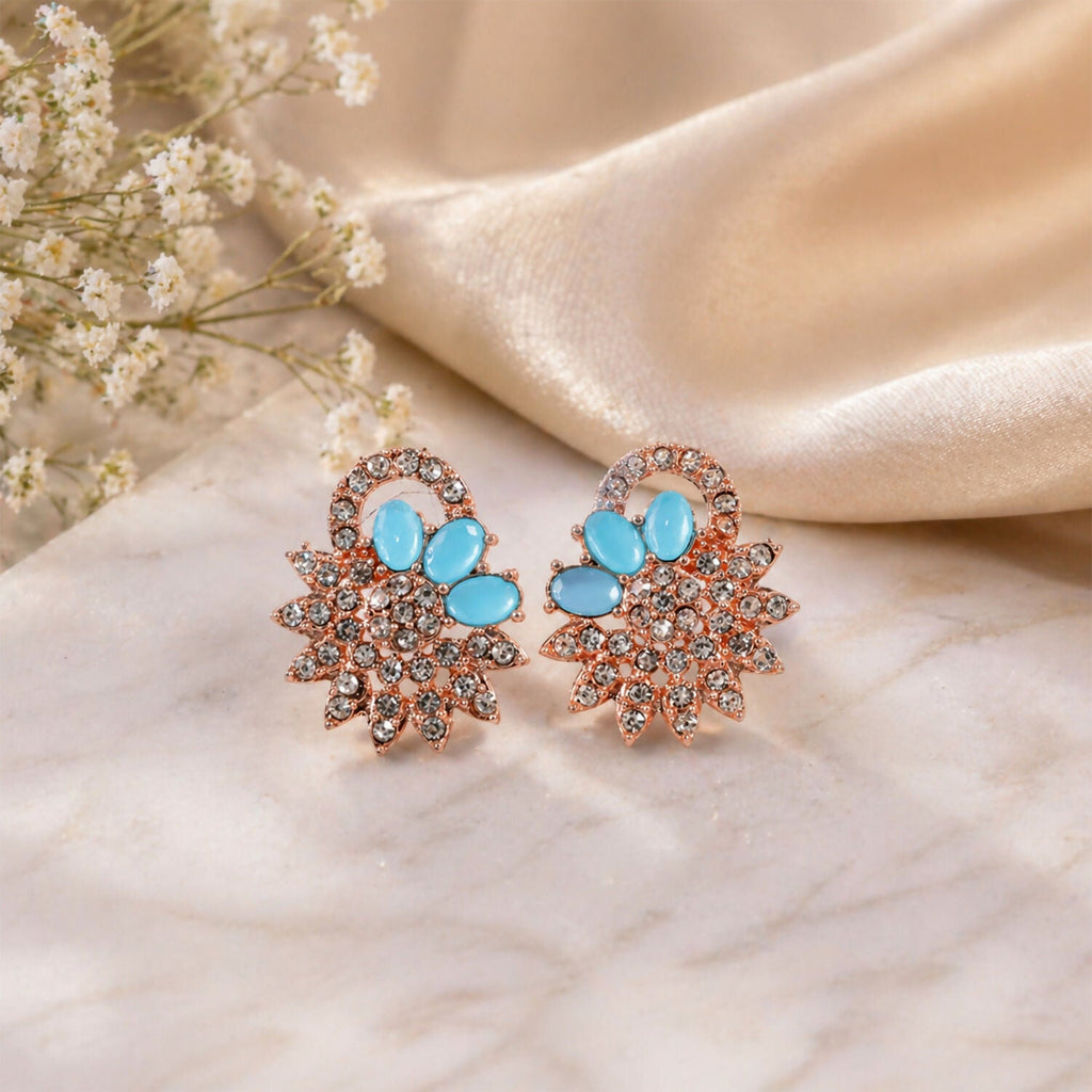 Elegant Blue Stone Floral Necklace Set with Matching Earrings for Women