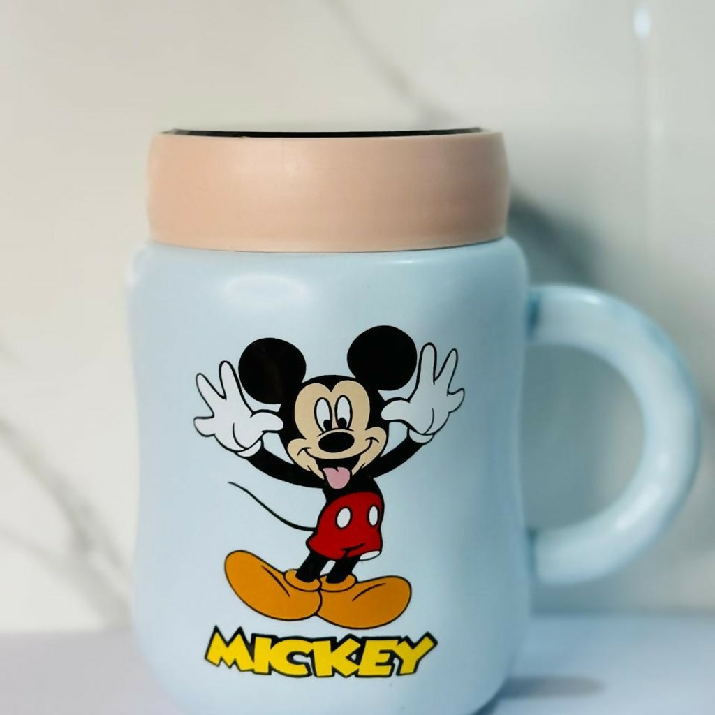 Cartoon Printed Ceramic Mug with Lid, Cute Coffee Tea Cup