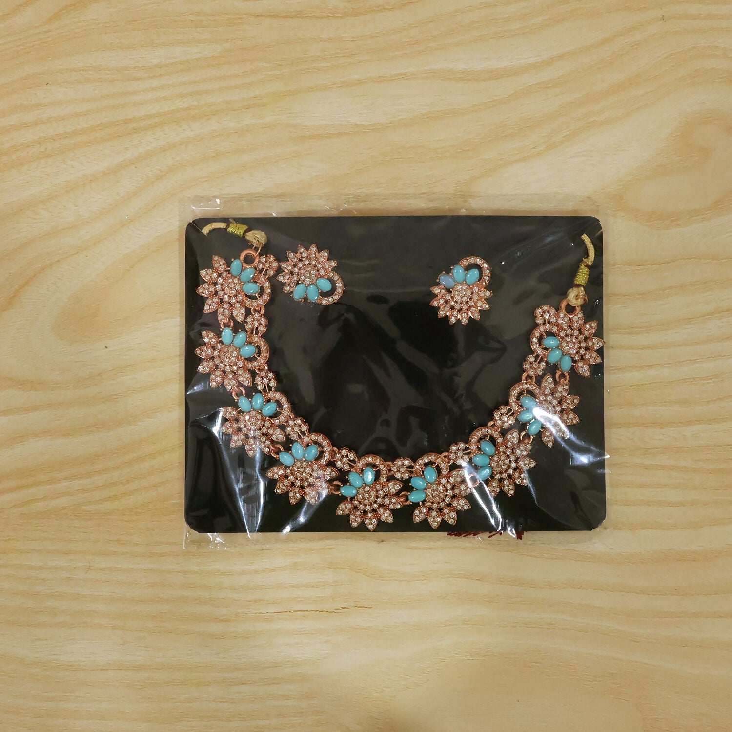 Elegant Blue Stone Floral Necklace Set with Matching Earrings for Women