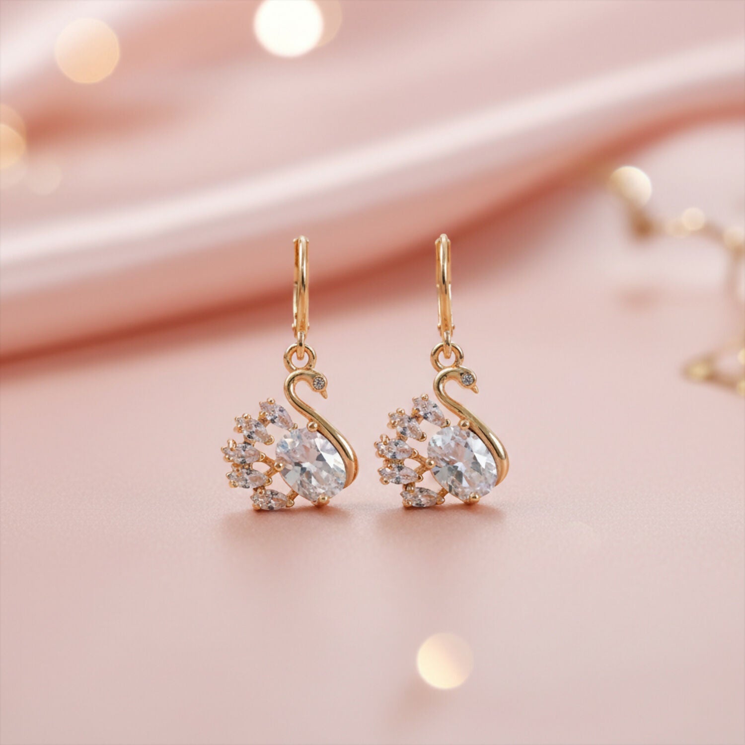 Elegant Swan Design Stone Drop Earrings for Women & Girl