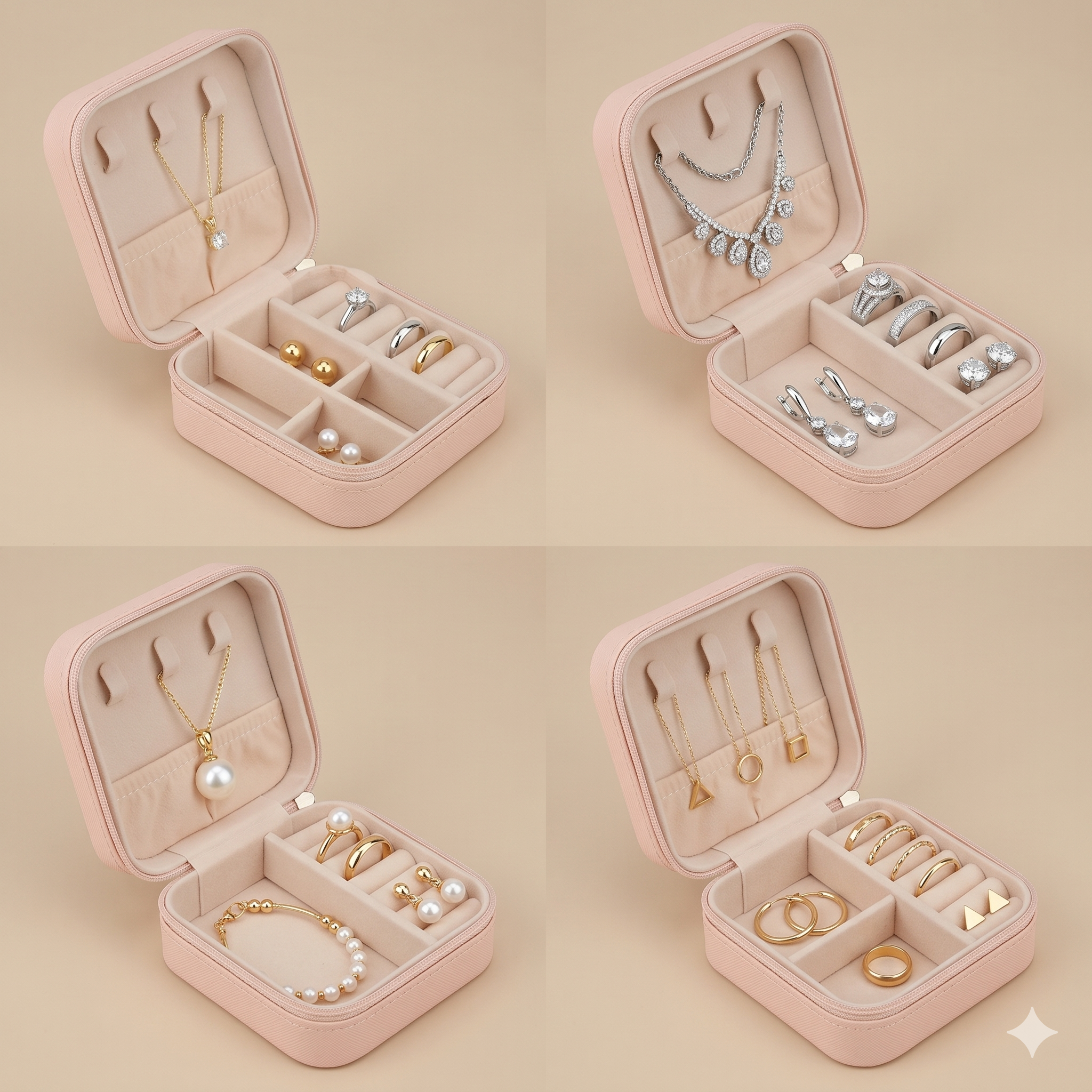 Mini PU Leather Travel Jewelry Organizer Box with Zipper Closure