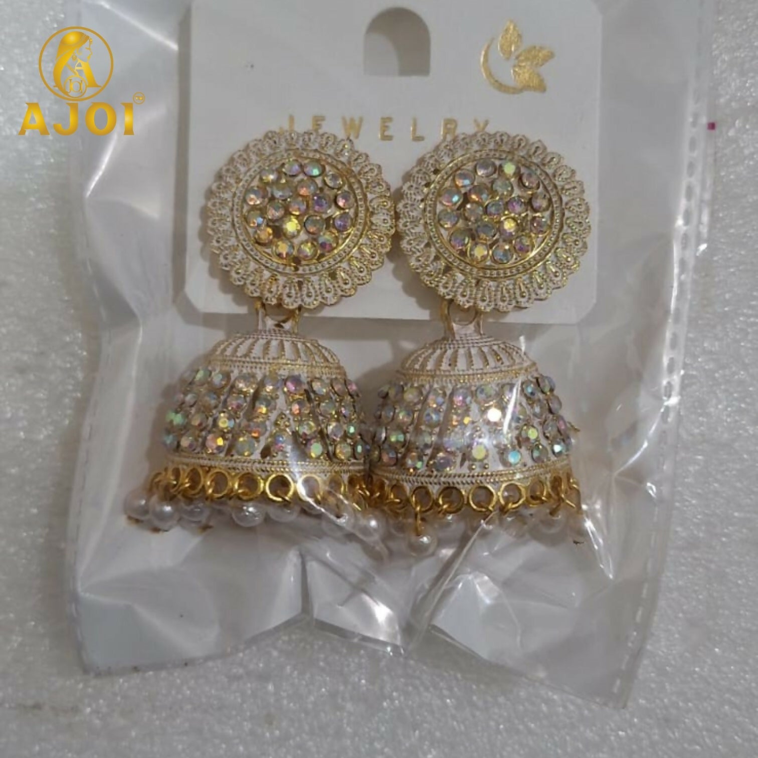 Gold Plated Pearl Jhumka Earrings with White Elegant Ethnic